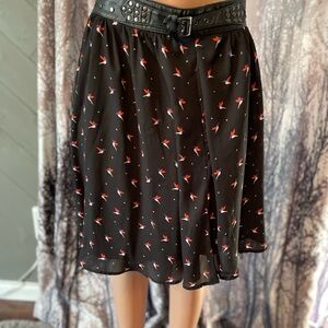 Torrid Black A-Line Skirt with Bird Print